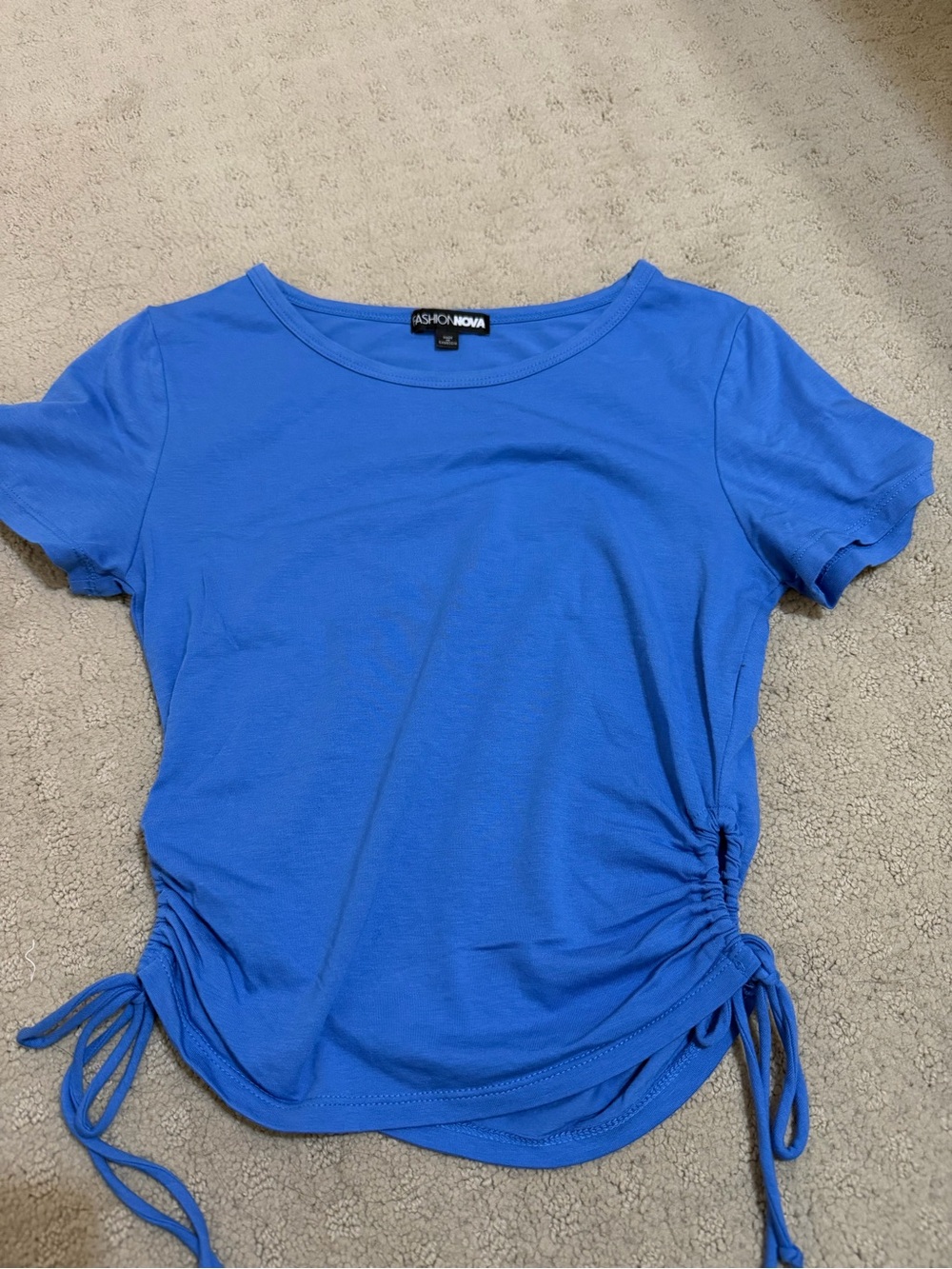 Fashion Nova Royal Blue Side-Tie Short Sleeve Crop Top